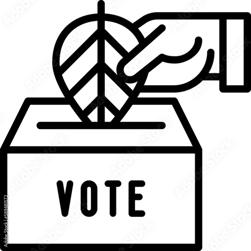 Vote for green politics: hand puts leaf in ballot-box. Thin icon. Modern vector illustration.