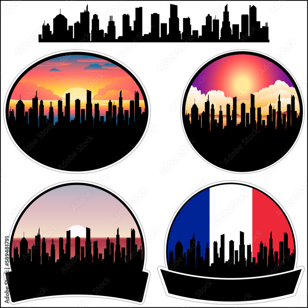 Croix Skyline Silhouette France Flag Travel Souvenir Sticker Sunset Background Vector Illustration SVG EPS AI