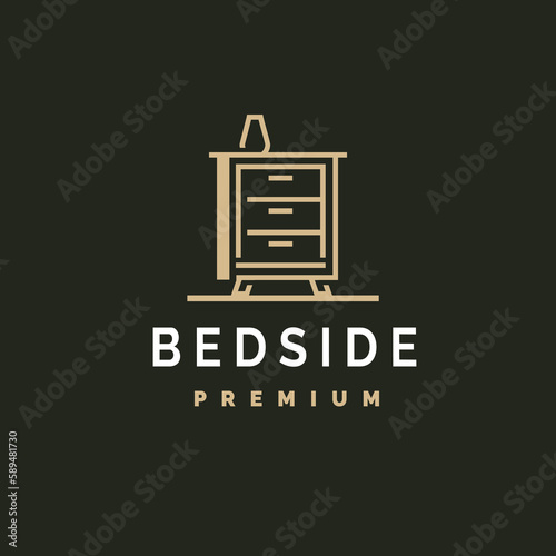 bedside furniture monoline logo vector icon illustration for industry