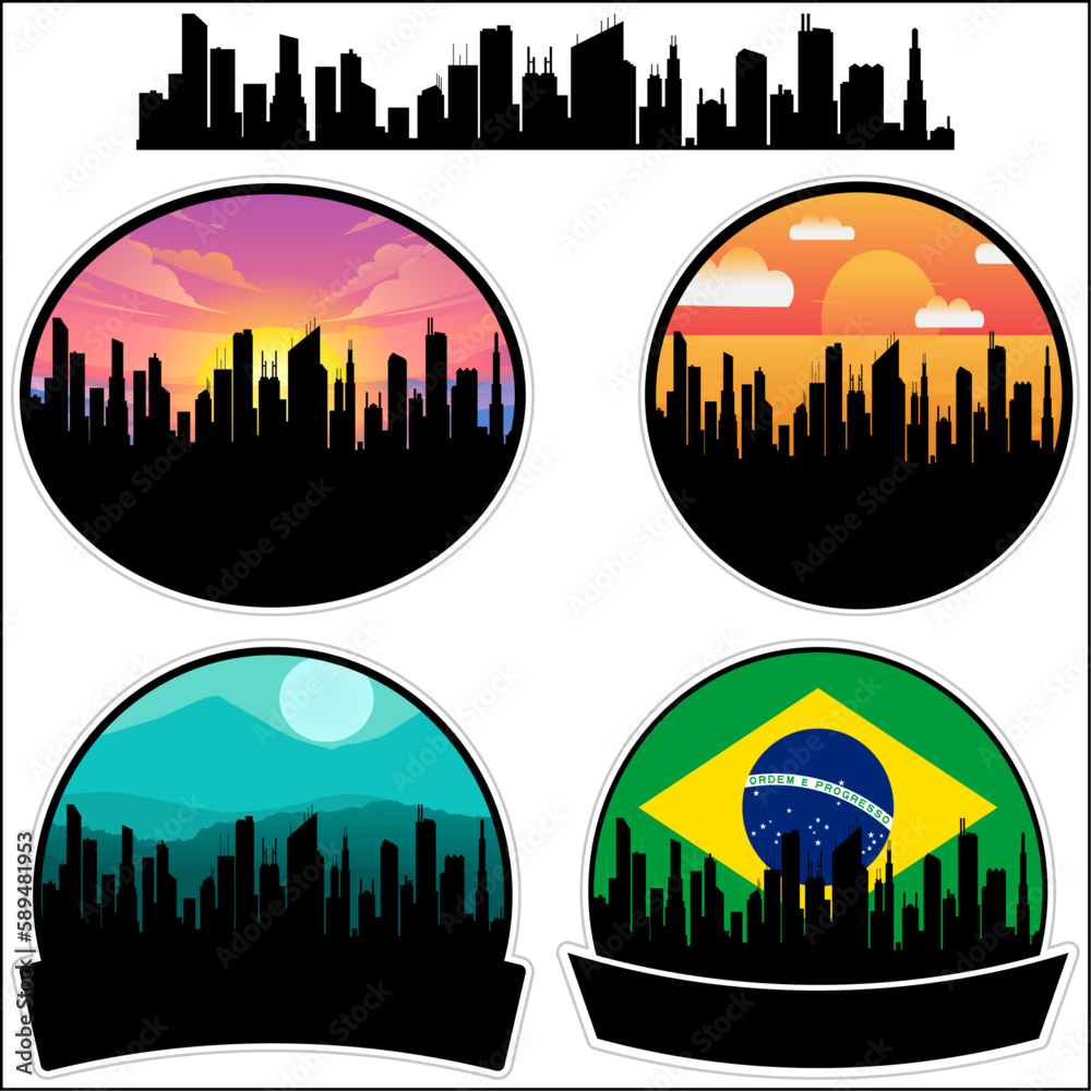 Guara Skyline Silhouette Brazil Flag Travel Souvenir Sticker Sunset Background Vector Illustration SVG EPS AI