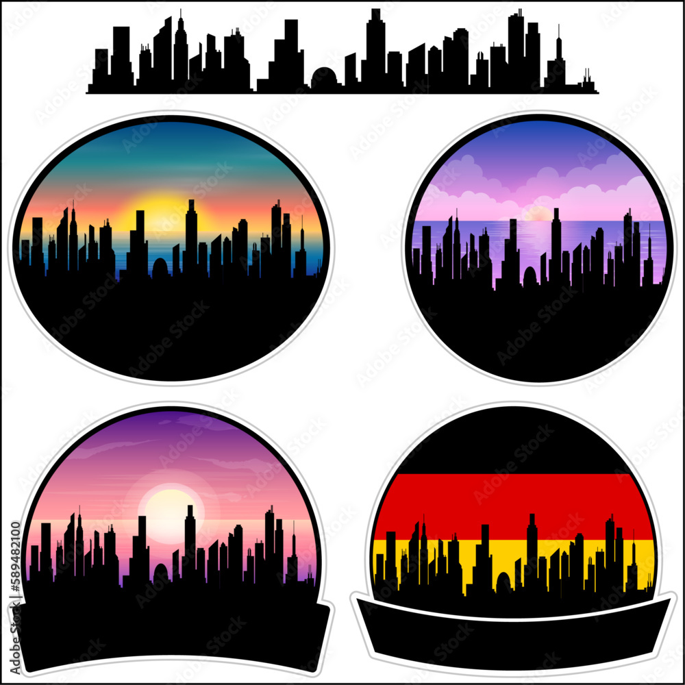 Werdau Skyline Silhouette Germany Flag Travel Souvenir Sticker Sunset Background Vector Illustration SVG EPS AI