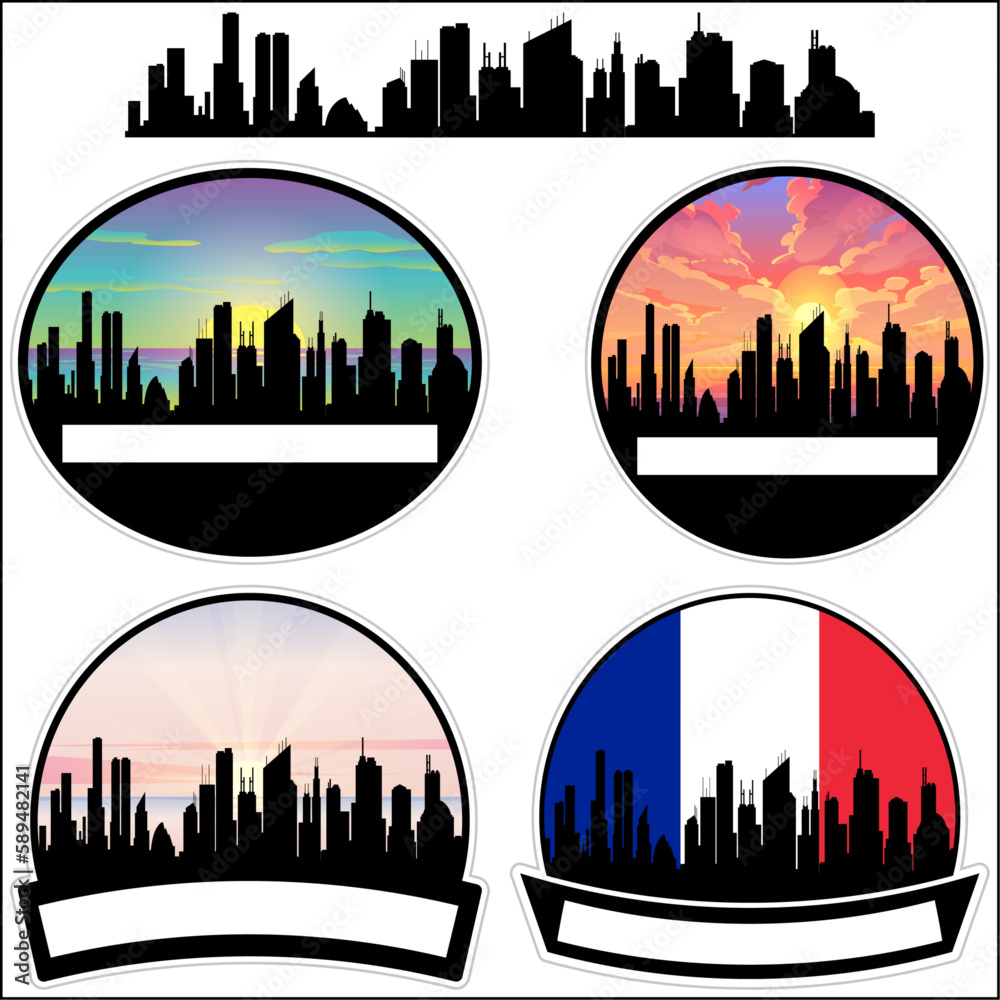 Saint Gratien Skyline Silhouette France Flag Travel Souvenir Sticker Sunset Background Vector Illustration SVG EPS AI