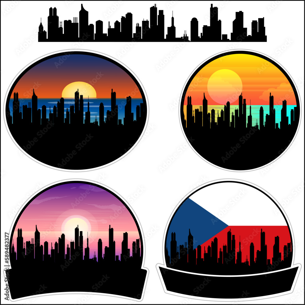 Blansko Skyline Silhouette Czech Flag Travel Souvenir Sticker Sunset Background Vector Illustration SVG EPS AI