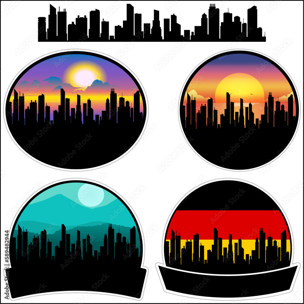 Lichtenfels Skyline Silhouette Germany Flag Travel Souvenir Sticker Sunset Background Vector Illustration SVG EPS AI