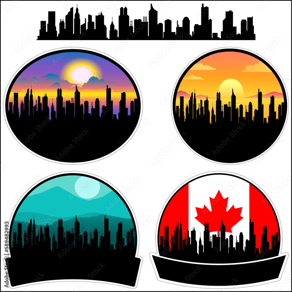 Fort St. John Skyline Silhouette Canada Flag Travel Souvenir Sticker Sunset Background Vector Illustration SVG EPS AI