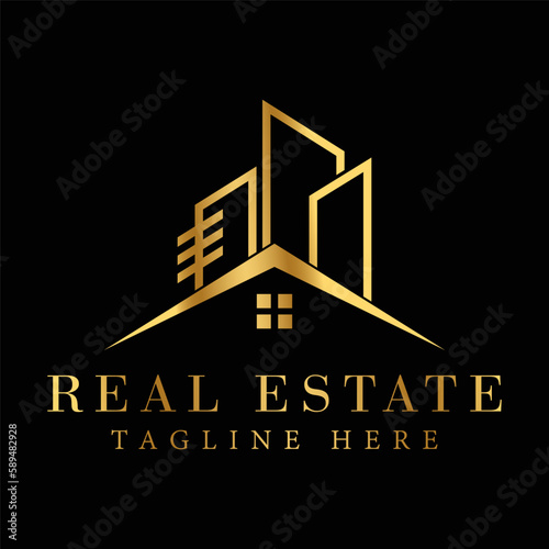 Real Estate logo design with gold color
