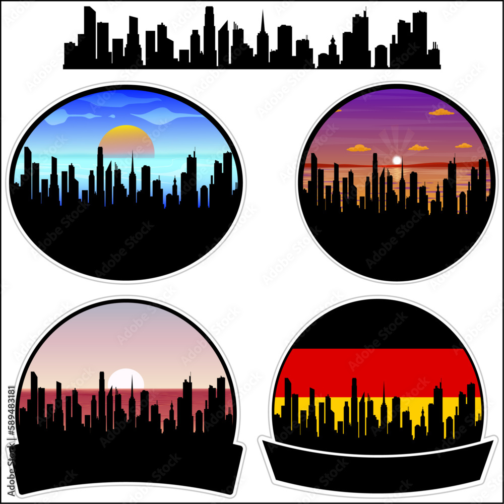 Telgte Skyline Silhouette Germany Flag Travel Souvenir Sticker Sunset Background Vector Illustration SVG EPS AI