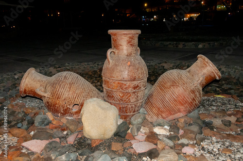 EGYPT, MARS ALAMA - FEBRUARY 27, 2019: large clay jugs in the interior of the courtyard of a hotel in Egypt, Marsa Alam photo