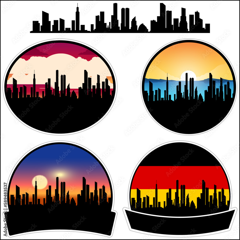 Bad Krozingen Skyline Silhouette Germany Flag Travel Souvenir Sticker Sunset Background Vector Illustration SVG EPS AI