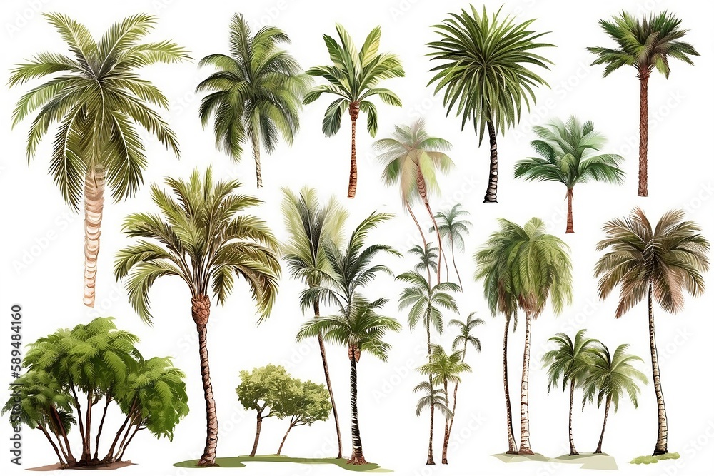 Palm trees isolated on white background. Beautiful vector palm tree set vector illustration