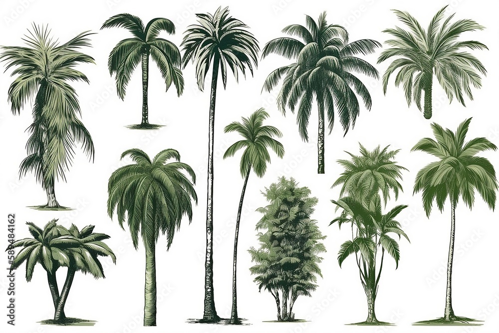 Obraz premium Palm trees isolated on white background. Beautiful vector palm tree set vector illustration