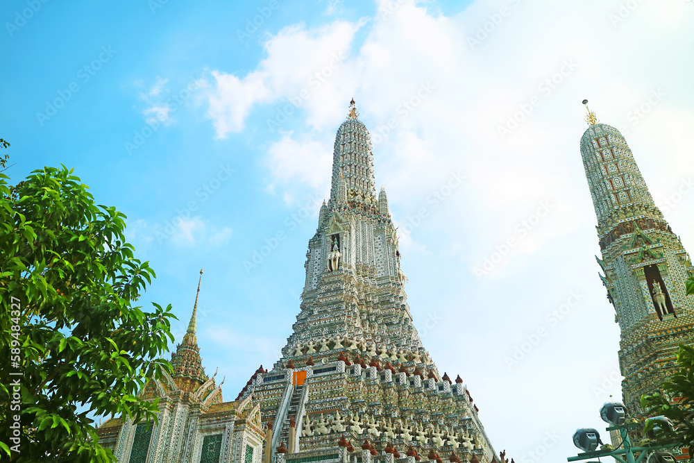 Holy Spire of The Temple of Dawn Called Phraprang Wat Arun, the Iconic Buddhist Temple in Bangkok, Thailand