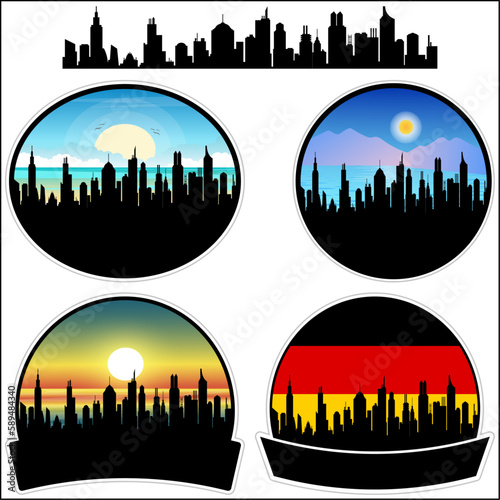 Lebach Skyline Silhouette Germany Flag Travel Souvenir Sticker Sunset Background Vector Illustration SVG EPS AI