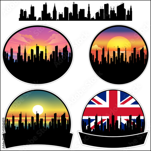 Kilbirnie Skyline Silhouette Uk Flag Travel Souvenir Sticker Sunset Background Vector Illustration SVG EPS AI
