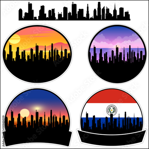 Paraguari Skyline Silhouette Paraguay Flag Travel Souvenir Sticker Sunset Background Vector Illustration SVG EPS AI photo