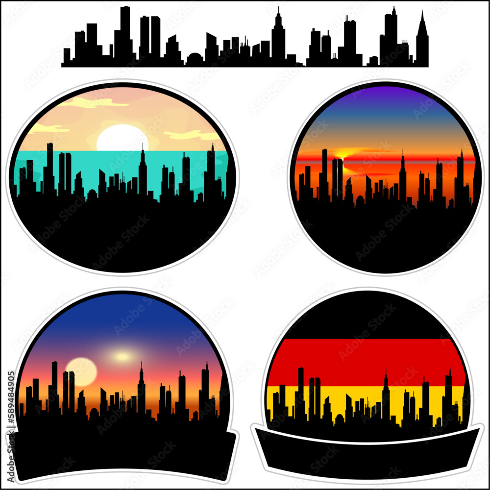 Uetersen Skyline Silhouette Germany Flag Travel Souvenir Sticker Sunset Background Vector Illustration SVG EPS AI
