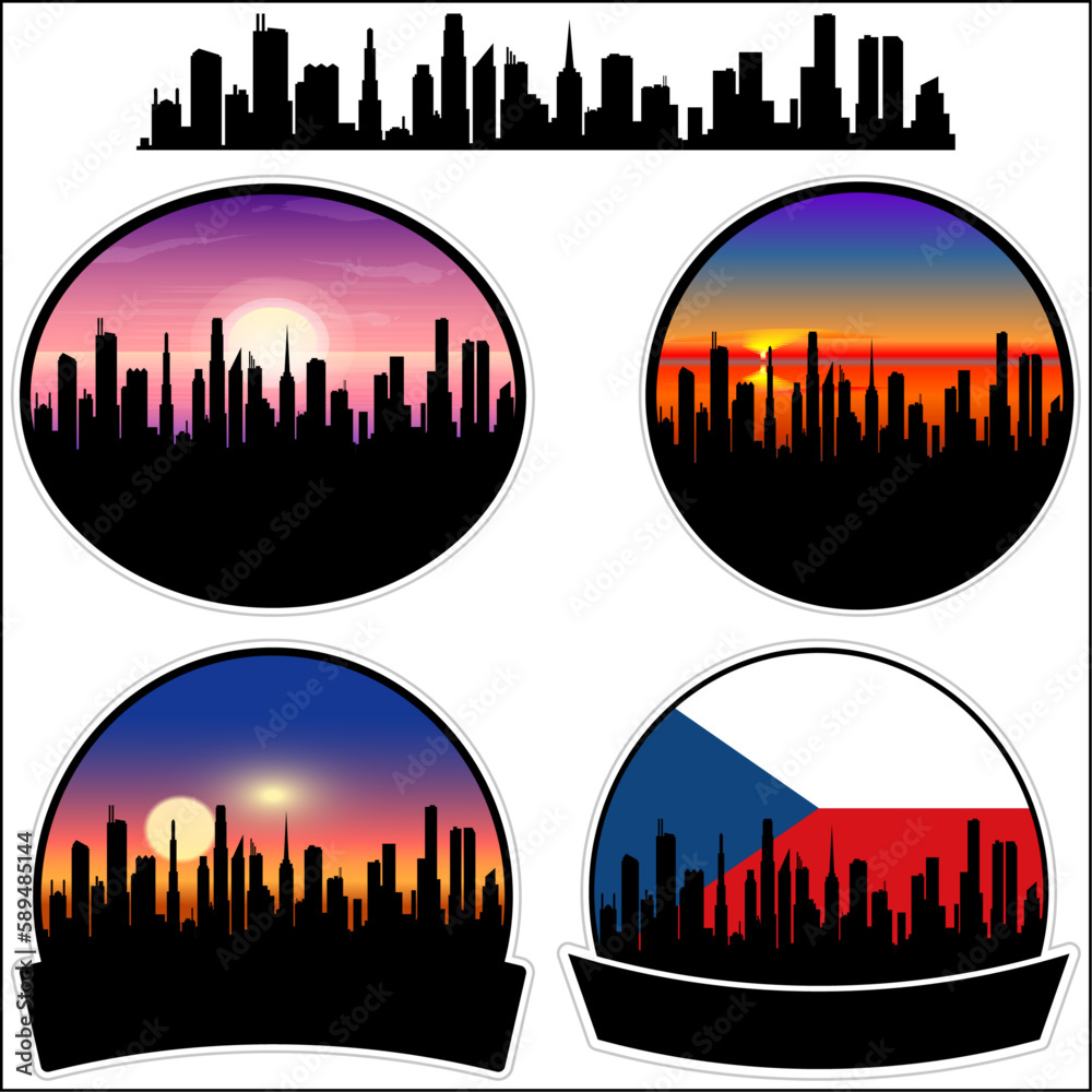 Kadan Skyline Silhouette Czech Flag Travel Souvenir Sticker Sunset Background Vector Illustration SVG EPS AI