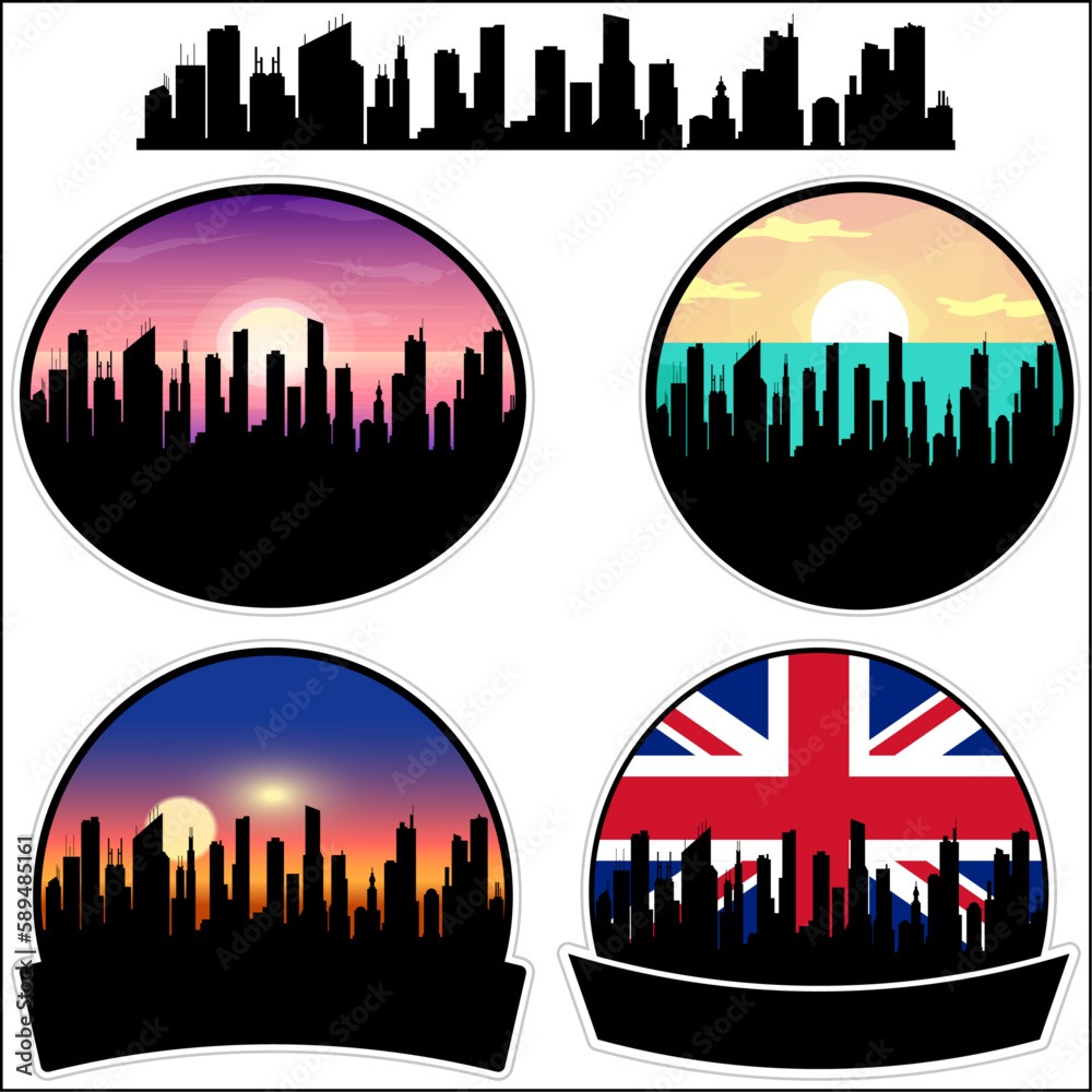 Fulwood Skyline Silhouette Uk Flag Travel Souvenir Sticker Sunset Background Vector Illustration SVG EPS AI