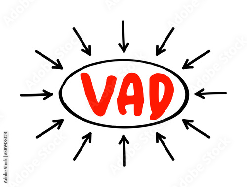 VAD Value Added Distributor - offers differentiating services and solutions that provide additional benefits to their clients, acronym text concept with arrows