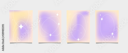 gradient background vector. Cute and minimalist style poster with colorful, geometric shapes, stars and fluid colors. Modern wallpaper design for social media, posters, banners, flyers.