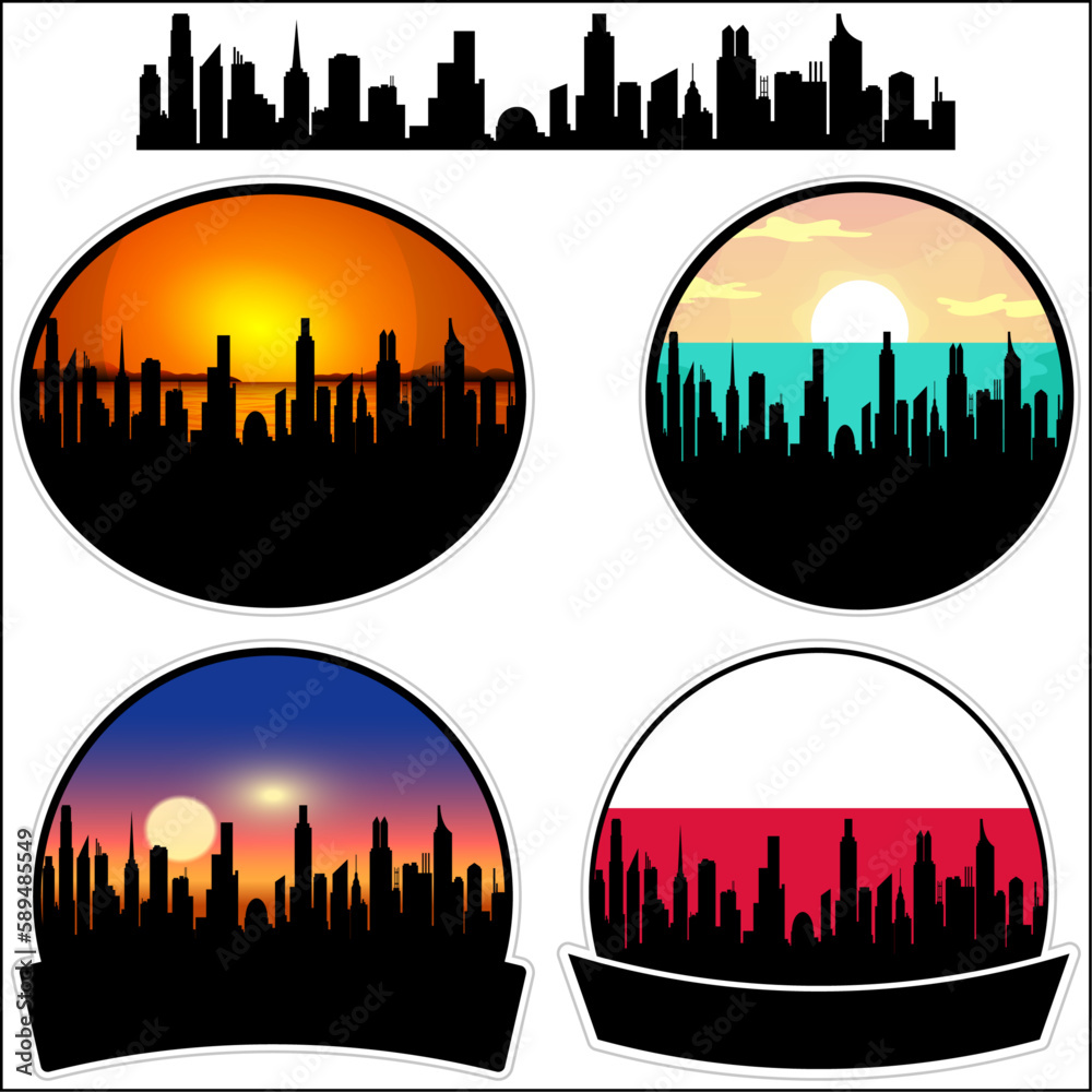 Lancut Skyline Silhouette Poland Flag Travel Souvenir Sticker Sunset Background Vector Illustration SVG EPS AI