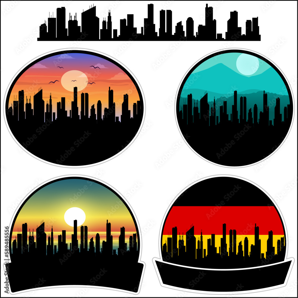 Werdohl Skyline Silhouette Germany Flag Travel Souvenir Sticker Sunset Background Vector Illustration SVG EPS AI