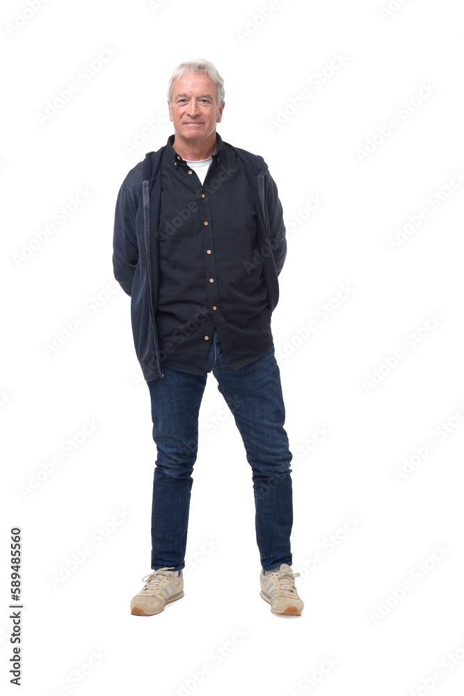 Fototapeta premium full length front view portrait of a man looking at camera on white background