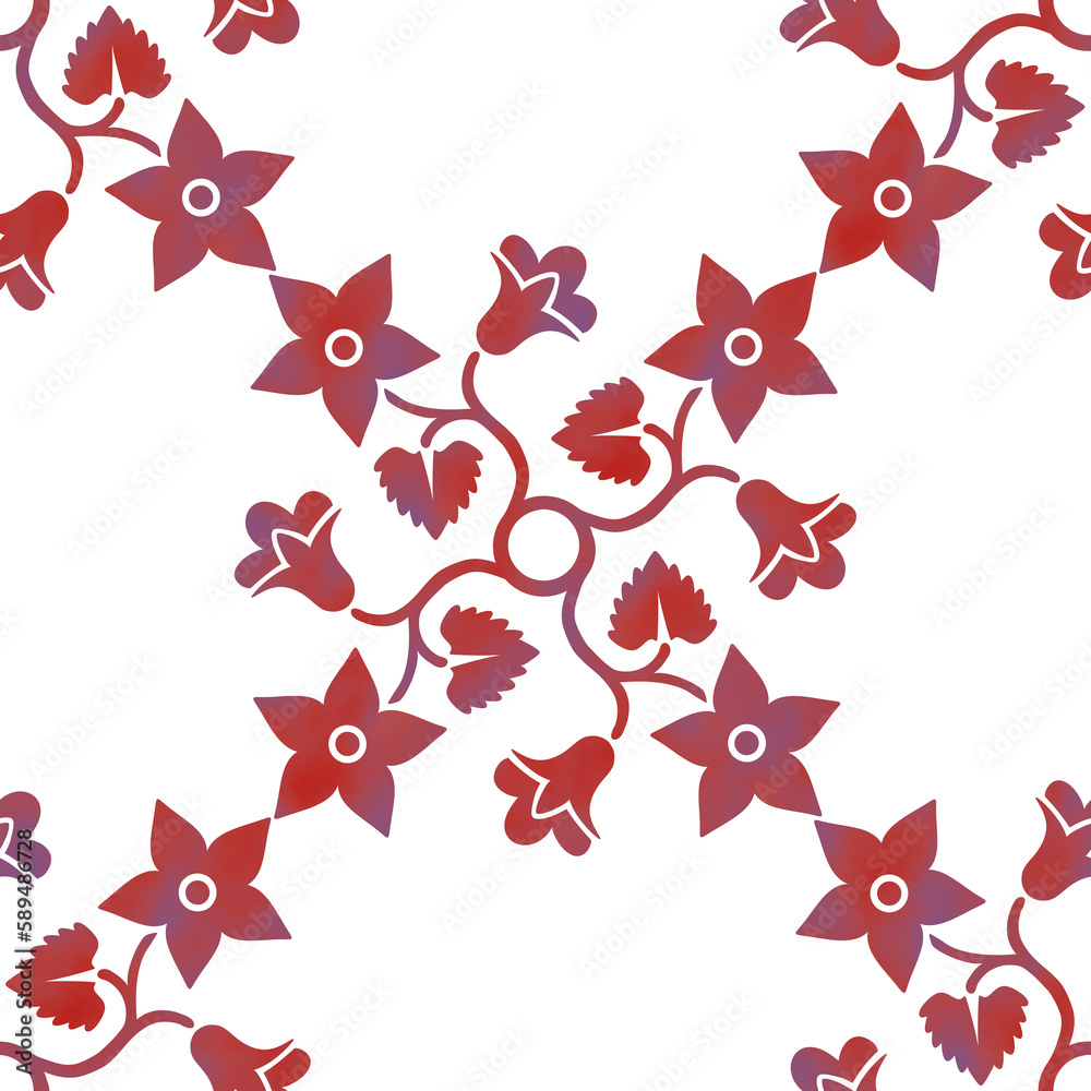 Seamless repeatable pattern. Leaves and flowers. Modern geometric Folk style. Colorful graphic design. 