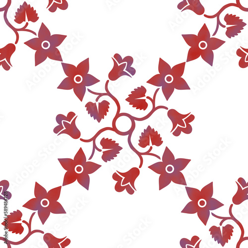 Seamless repeatable pattern. Leaves and flowers. Modern geometric Folk style. Colorful graphic design. 