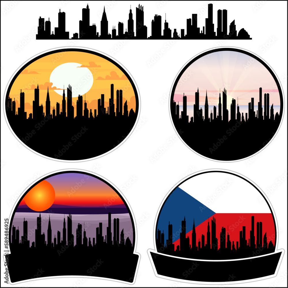 Svitavy Skyline Silhouette Czech Flag Travel Souvenir Sticker Sunset Background Vector Illustration SVG EPS AI