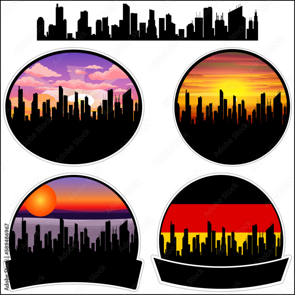 Kelheim Skyline Silhouette Germany Flag Travel Souvenir Sticker Sunset Background Vector Illustration SVG EPS AI