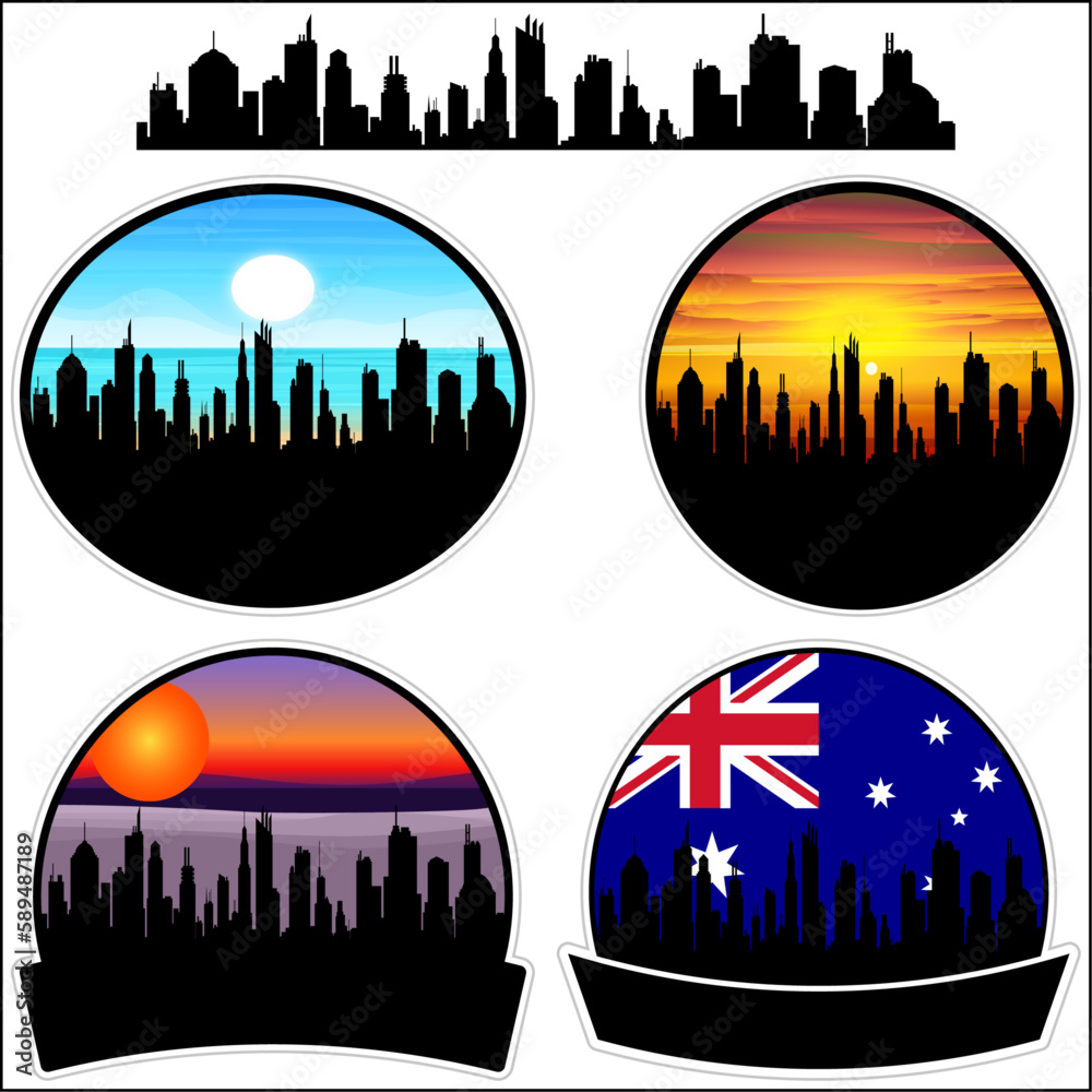 Horsham Skyline Silhouette Australia Flag Travel Souvenir Sticker Sunset Background Vector Illustration SVG EPS AI