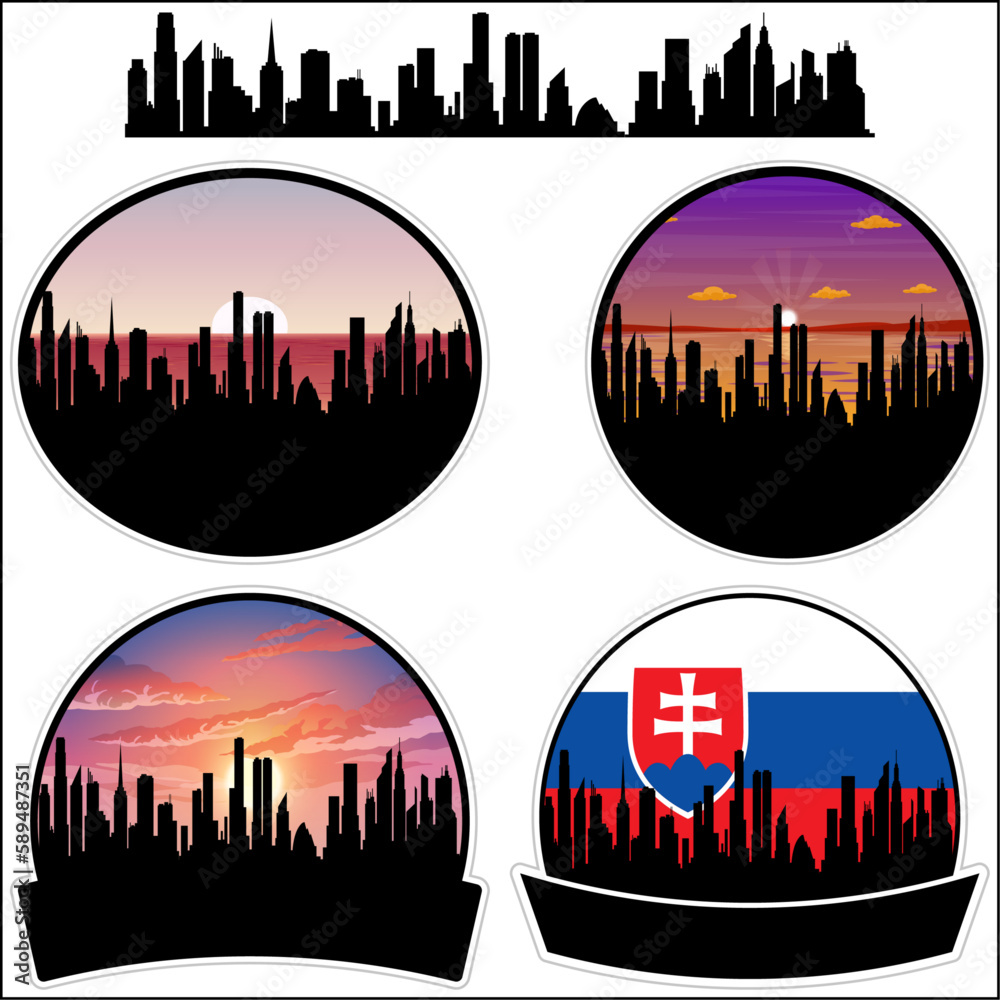Stara L'ubovna Skyline Silhouette Slovakia Flag Travel Souvenir Sticker Sunset Background Vector Illustration SVG EPS AI
