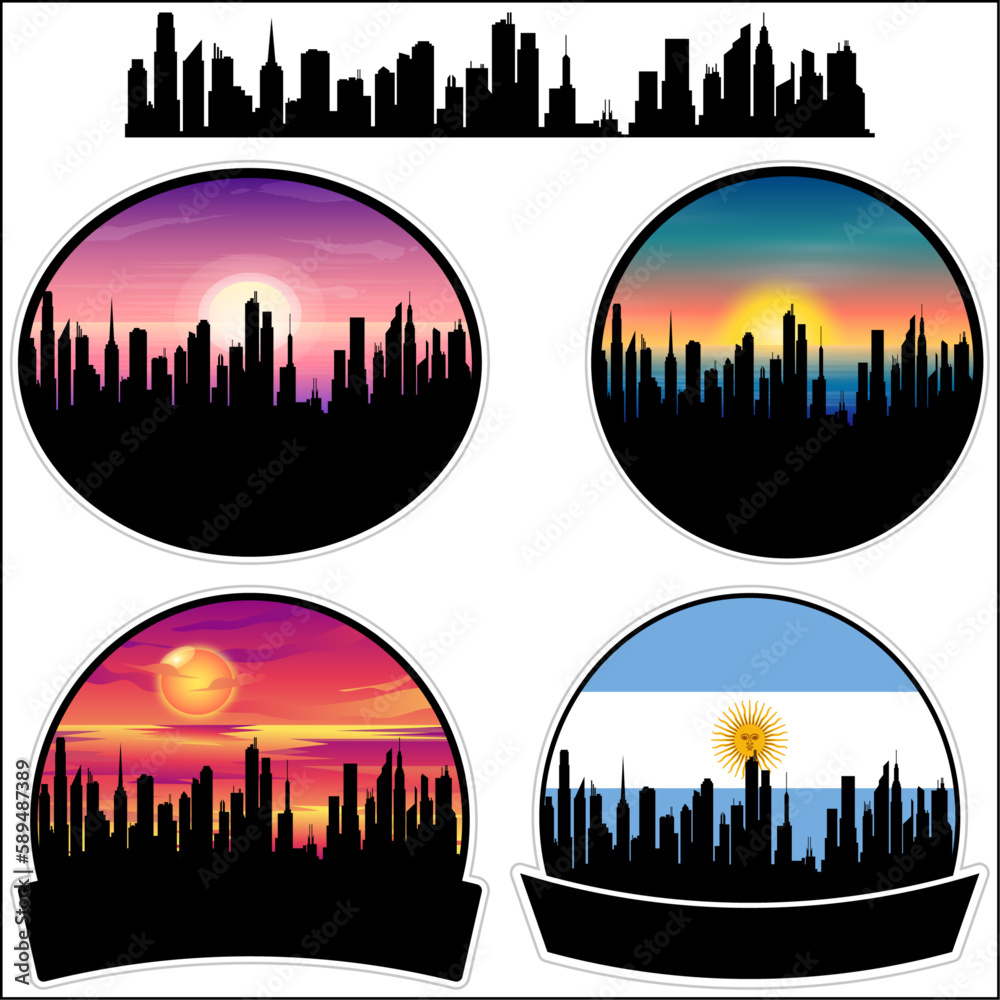 La Falda Skyline Silhouette Argentina Flag Travel Souvenir Sticker Sunset Background Vector Illustration SVG EPS AI