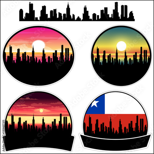 Collipulli Skyline Silhouette Chile Flag Travel Souvenir Sticker Sunset Background Vector Illustration SVG EPS AI photo