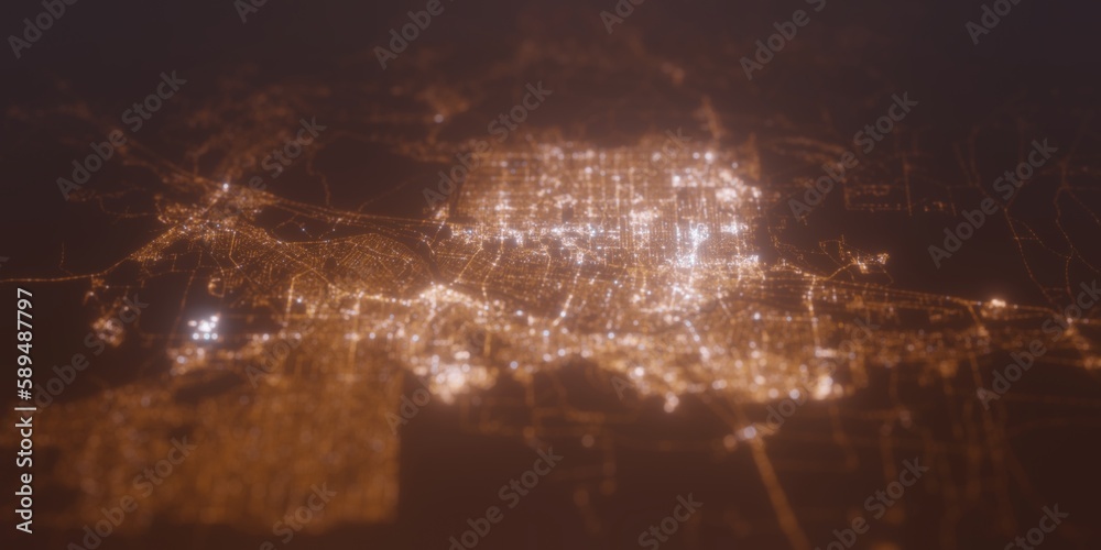 Street lights map of Albuquerque (New Mexico, USA) with tiltshift