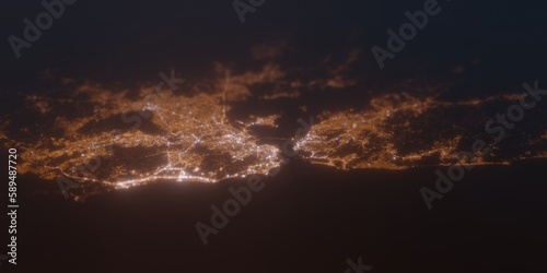 Street lights map of Rio de Janeiro  Brazil  with tilt-shift effect  view from south. Imitation of macro shot with blurred background. 3d render  selective focus