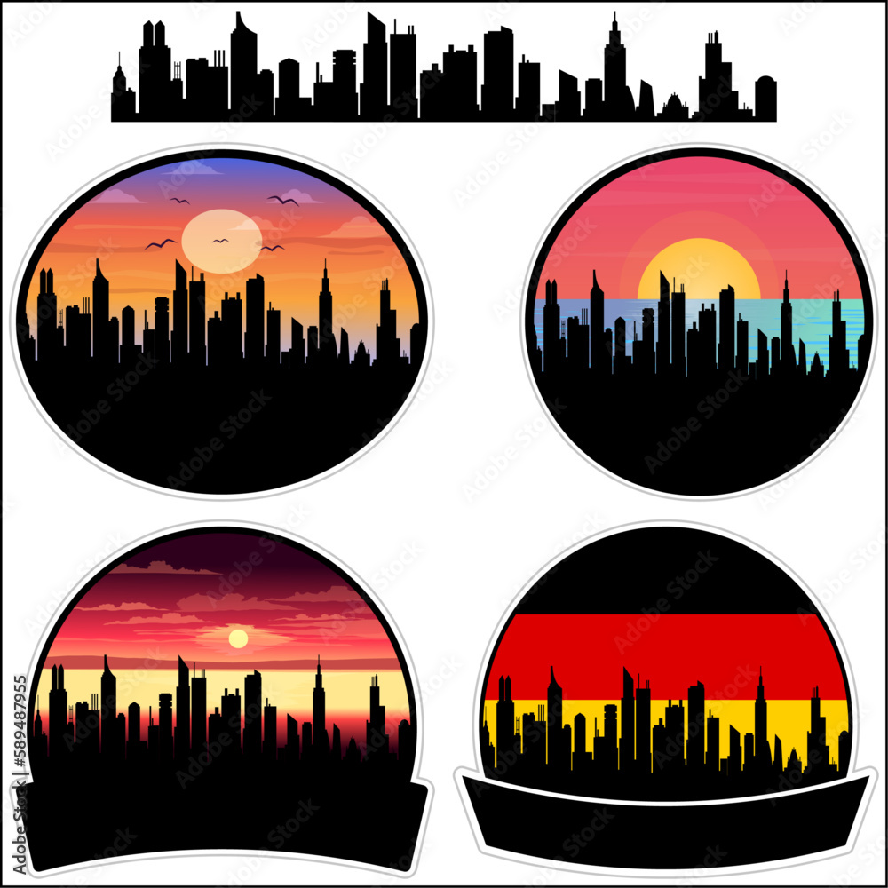 Alsfeld Skyline Silhouette Germany Flag Travel Souvenir Sticker Sunset Background Vector Illustration SVG EPS AI