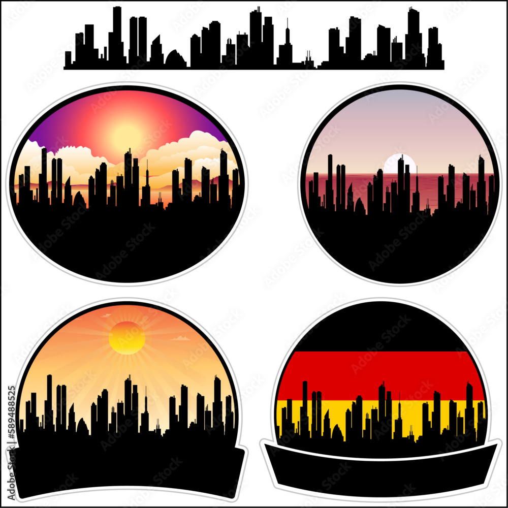 Weener Skyline Silhouette Germany Flag Travel Souvenir Sticker Sunset Background Vector Illustration SVG EPS AI