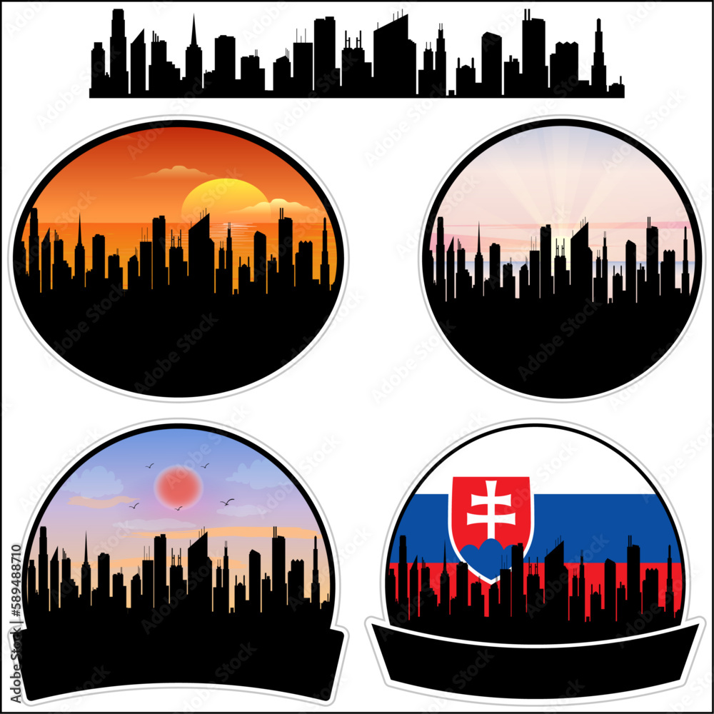 Sered' Skyline Silhouette Slovakia Flag Travel Souvenir Sticker Sunset Background Vector Illustration SVG EPS AI