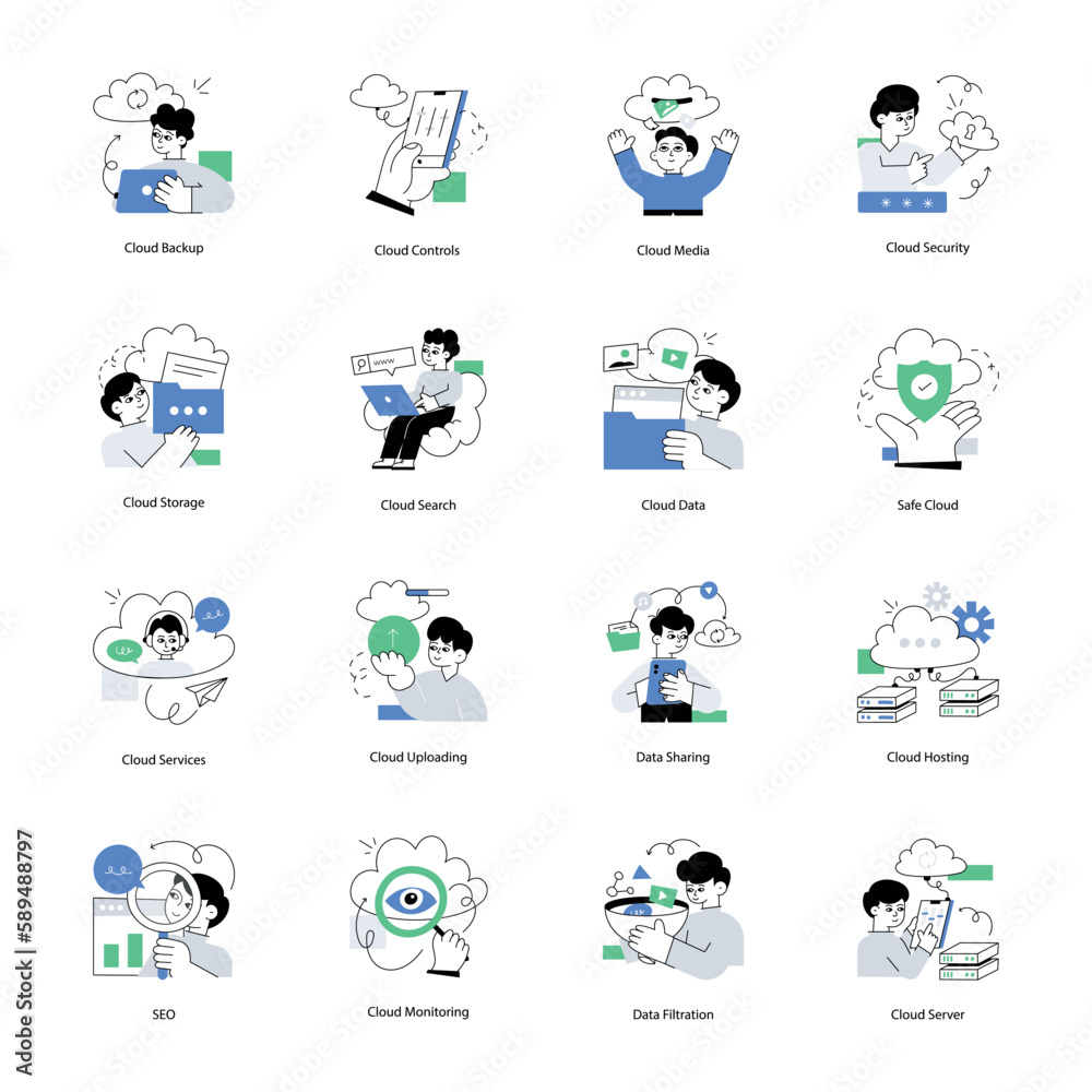 Fototapeta premium A Set of Scalable Cloud Hosting Flat Illustrations 