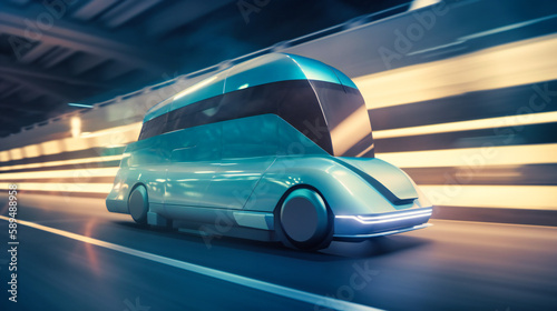 A futuristic electric cargo transport vehicle on a busy highway, showcasing efficiency and sustainability © Nilima