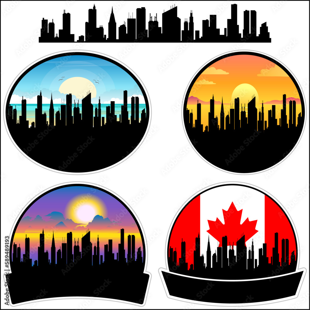 Springfield Skyline Silhouette Canada Flag Travel Souvenir Sticker Sunset Background Vector Illustration SVG EPS AI
