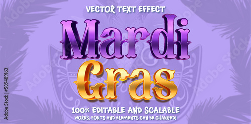 decorative mardi gras editable text effect vector