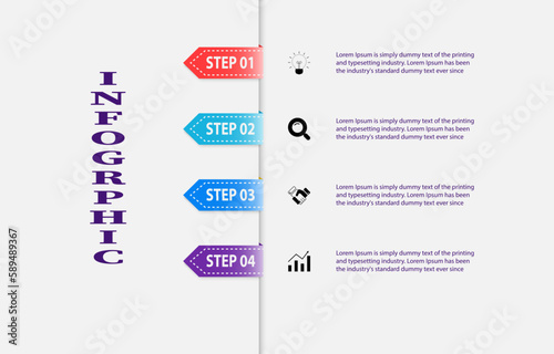 Infographic presentation design Template with 4 steps. A vector business infographic is a template that presents clear. Ideal for business presentations, educational materials, or marketing materials.
