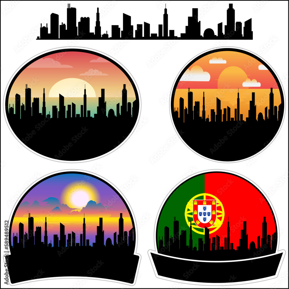 Nazare Skyline Silhouette Portugal Flag Travel Souvenir Sticker Sunset Background Vector Illustration SVG EPS AI