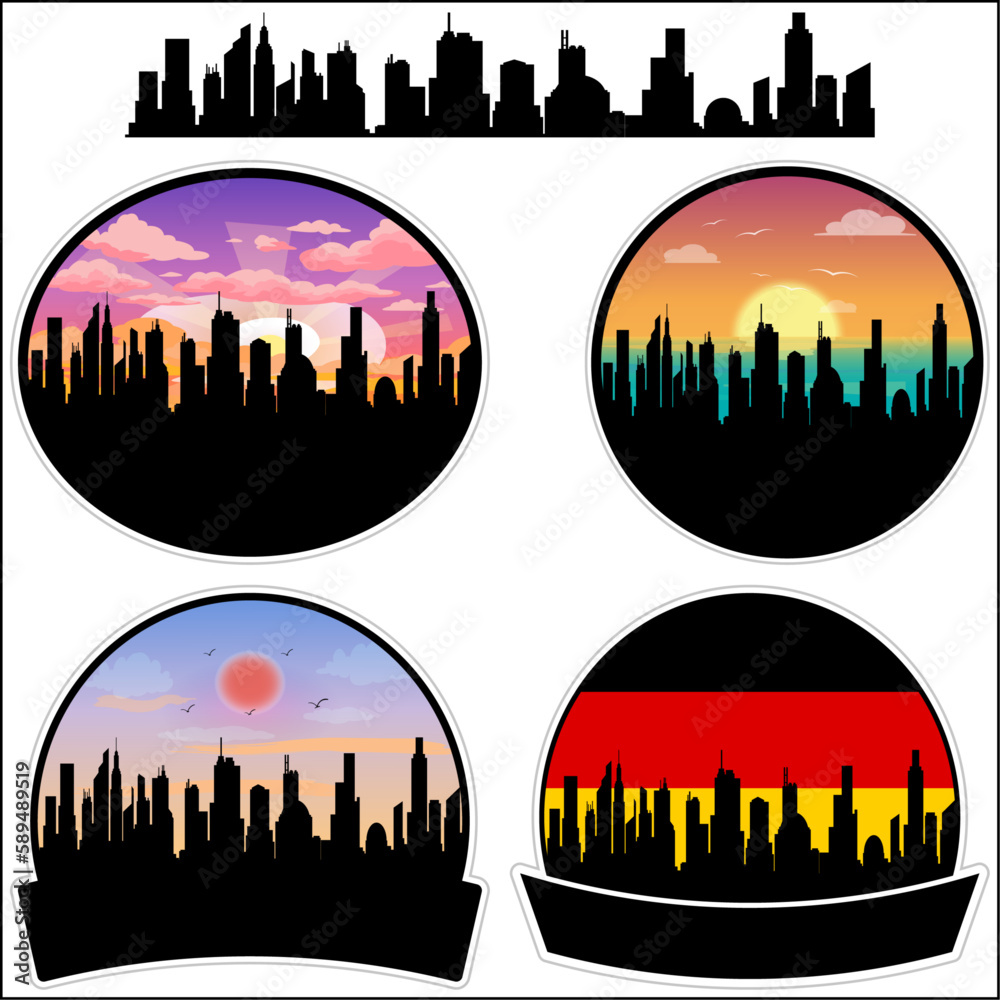 Blomberg Skyline Silhouette Germany Flag Travel Souvenir Sticker Sunset Background Vector Illustration SVG EPS AI