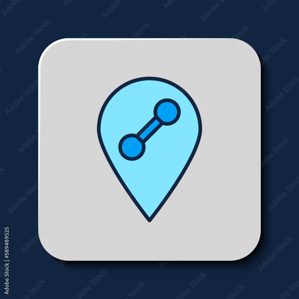 Filled outline Location gym icon isolated on blue background. Vector Filled outline Location gym icon isolated on blue background. Vector