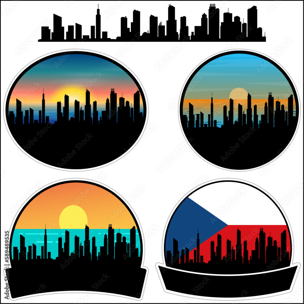 Nymburk Skyline Silhouette Czech Flag Travel Souvenir Sticker Sunset Background Vector Illustration SVG EPS AI