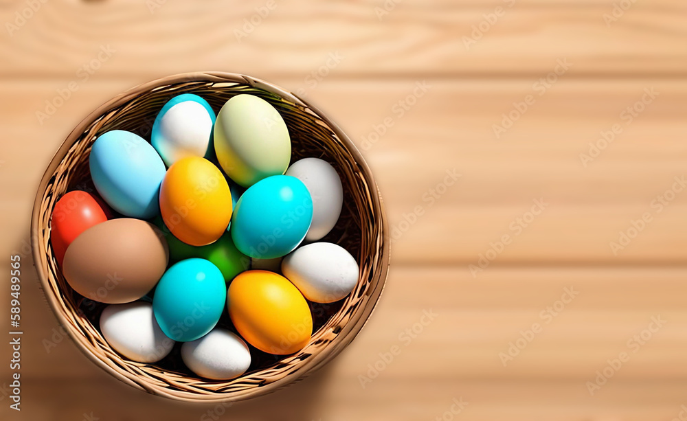 colorfull easter eggs in a basket, created with generative ai technology colorfull easter eggs in a basket, created with generative ai technology